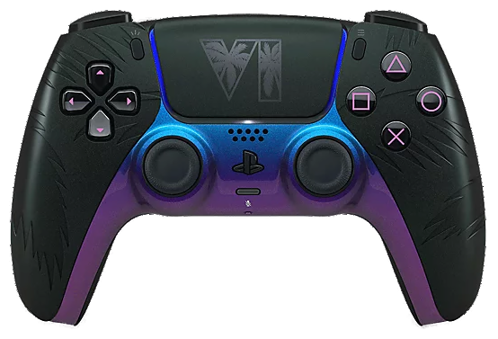 Vue de face de la manette DualSense édition limitée Grand Theft Auto VI Noir